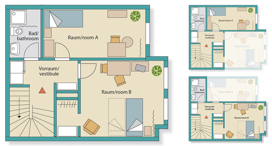 Floor Plan Floor Plan. Shared Commitment: Privat-room A + B, common use of anteroom and bathroom!